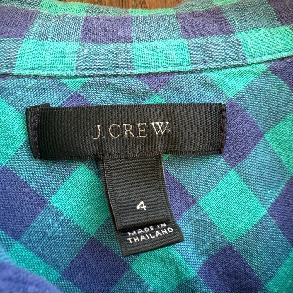 J CREW Women’s Green Blue Plaid Check Cotton Pull Over Blouse Shirt Size 4